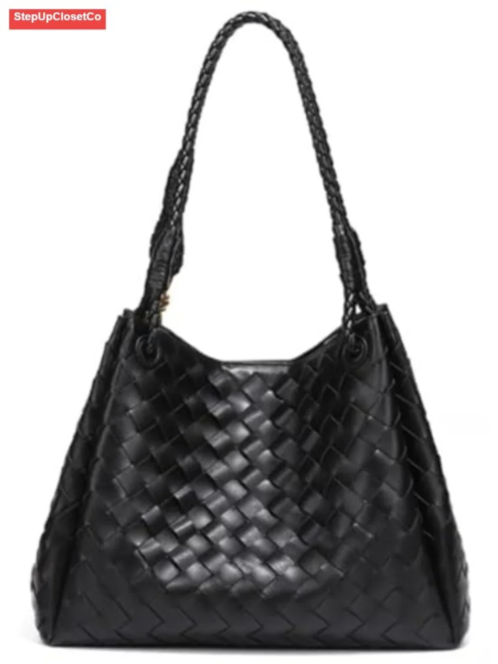 2 Pcs Slouchy PU Leather Woven Bucket Hobo Bags Women Underarm Shoulder